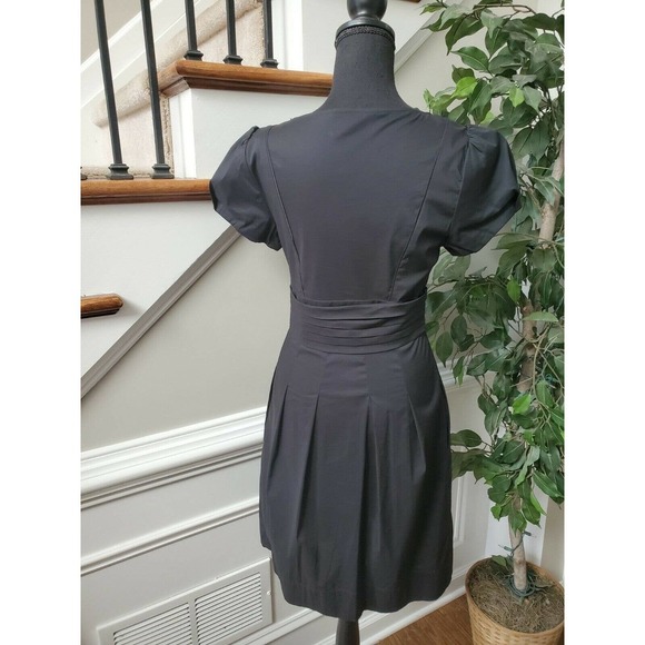 Bcbgmaxazria Women's Black Cotton Round Neck Short Sleeve Knee Length Size 6 - Picture 8 of 12